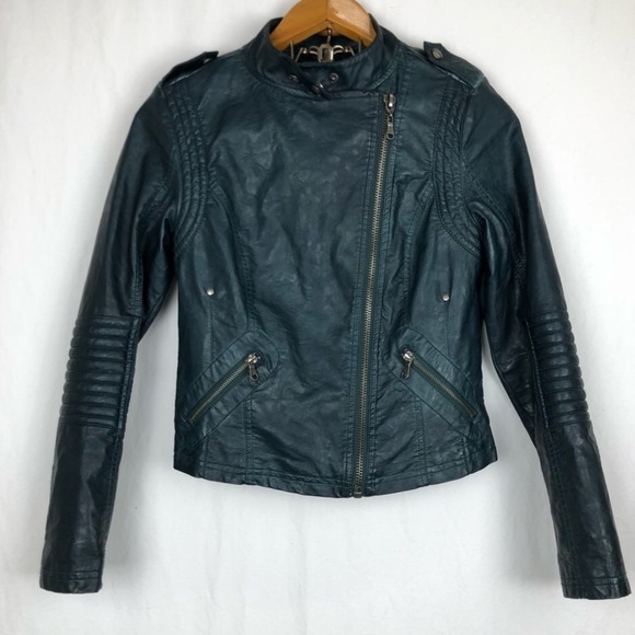 Black Swan Jackets & Blazers - Green Vegan Leather Moto Jacket S